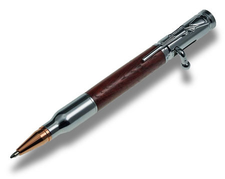 30 Caliber Bolt Action Bullet Pen Padouk - Chrome/Copper